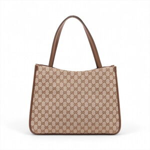 Gucci Canvas Bag GG Tote Leather Brown Horsebit